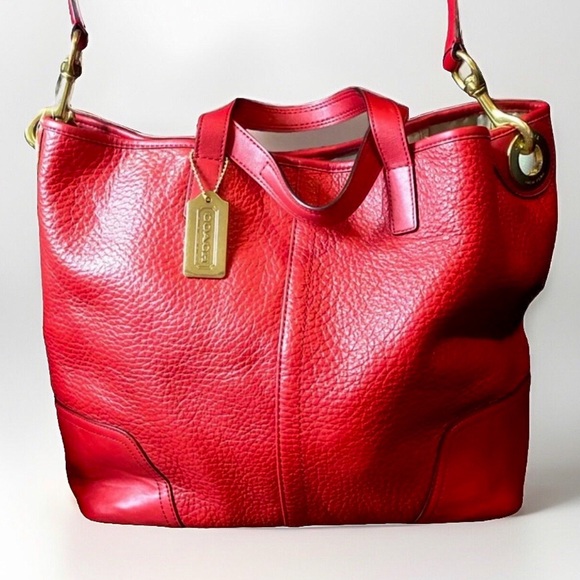 COACH Luxe Hadley Tumbled Red Leather Oversized Carry-On Shoulder Bag Satchel - Picture 15 of 15
